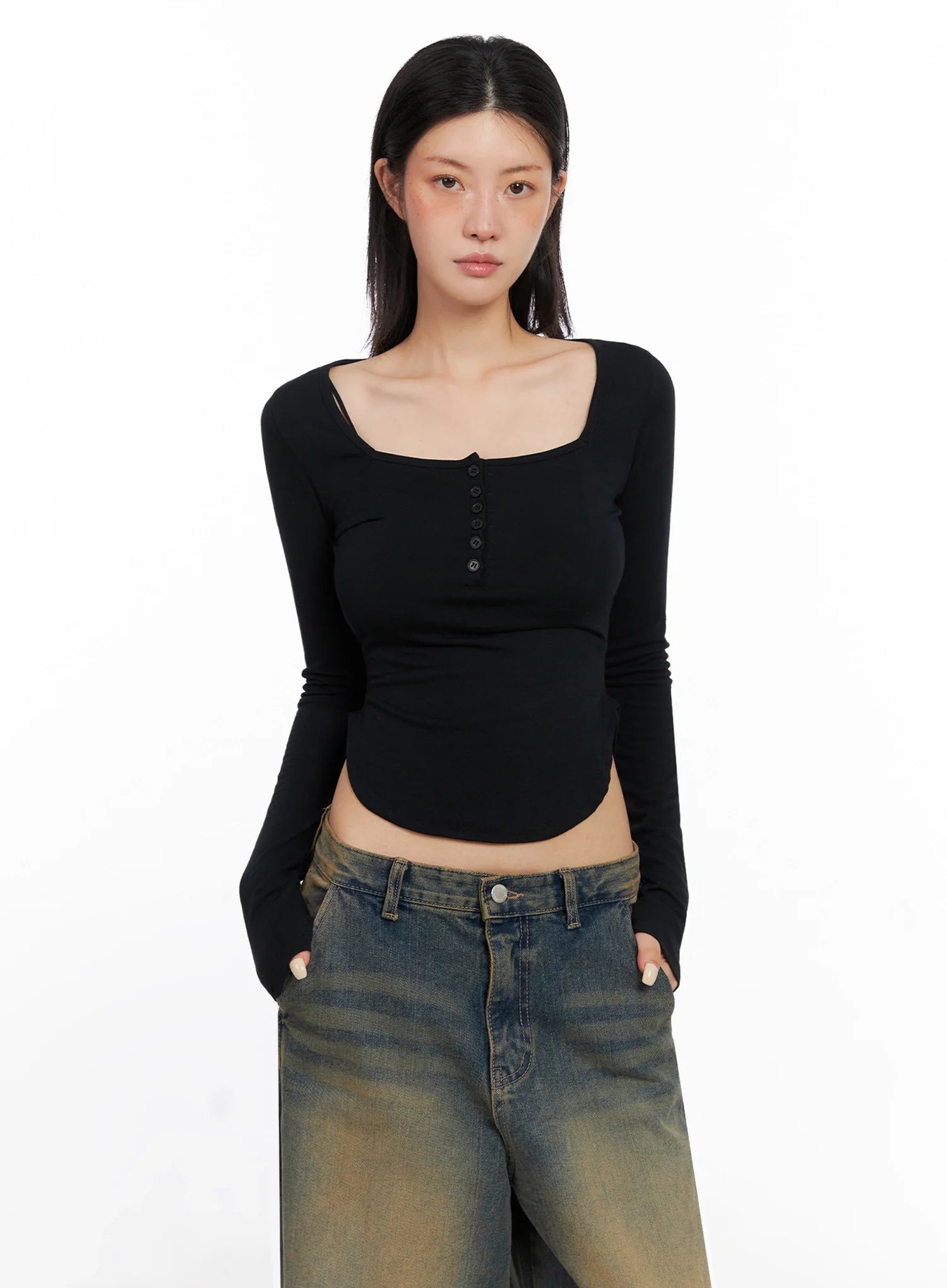 Long Sleeve Square Neck Top IS508