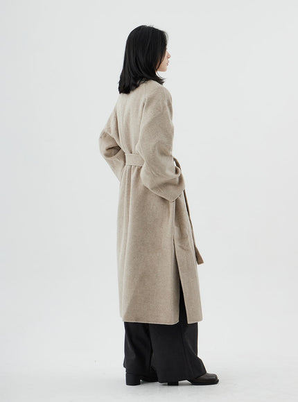 V-Neck Waist Tie Long Coat ON02
