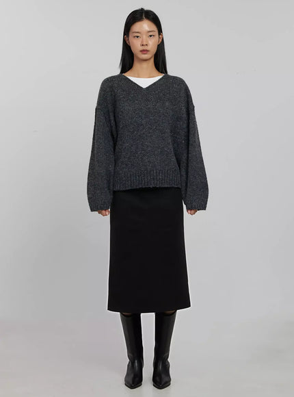 Oversized V-Neck Knit Top IJ508