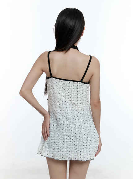 polka-dot-cami-mini-dress-scarf-set-cu526