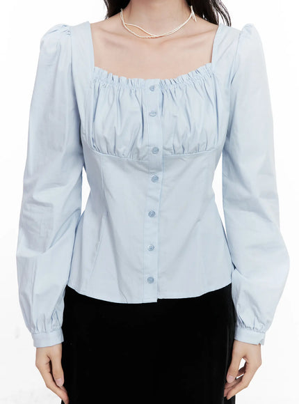 Shirred Square Neck Puff Blouse CN504