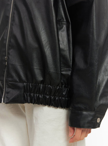 Faux Leather Zip-Up Bomber Jacket IM513