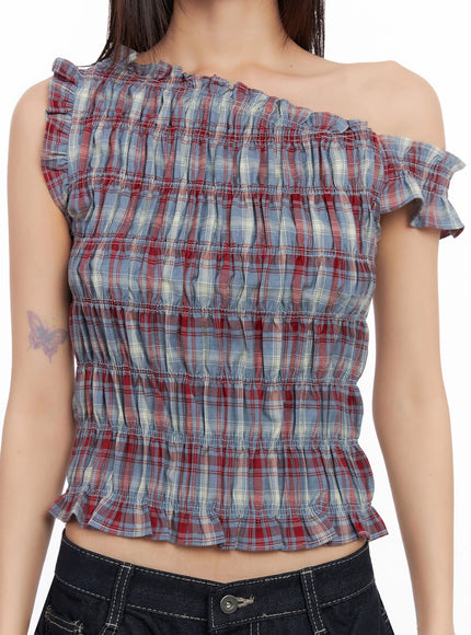 plaid-off-shoulder-blouse-in503