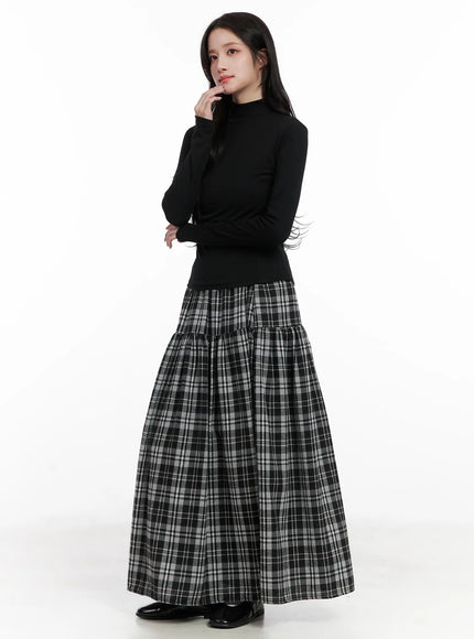 plaid-frill-maxi-skirt-cn527