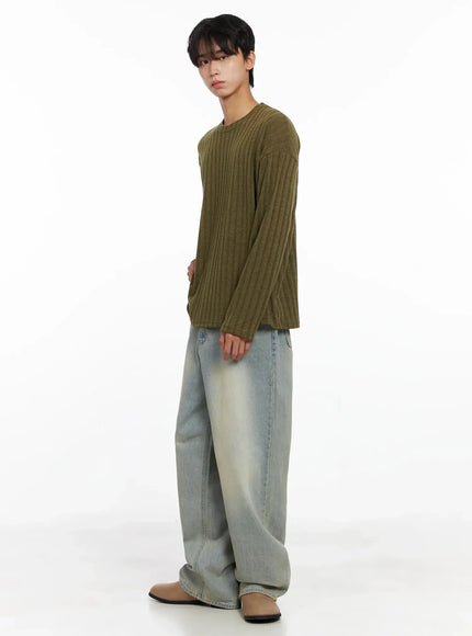 Men's Light Fade Wide-Leg Jeans IO516