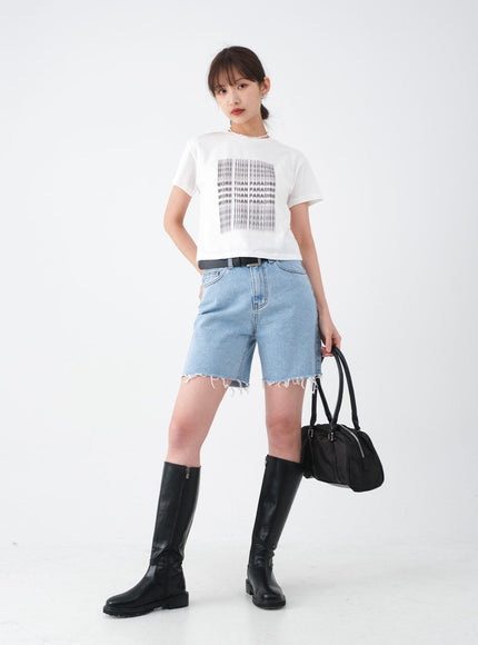 Raw Hem Long Denim Shorts CA29