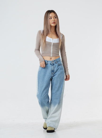 Two Tone Zip-Up Cropped Top CG31