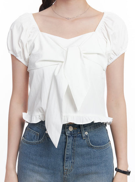 Ribbon Frill Square-Neck Top CY515