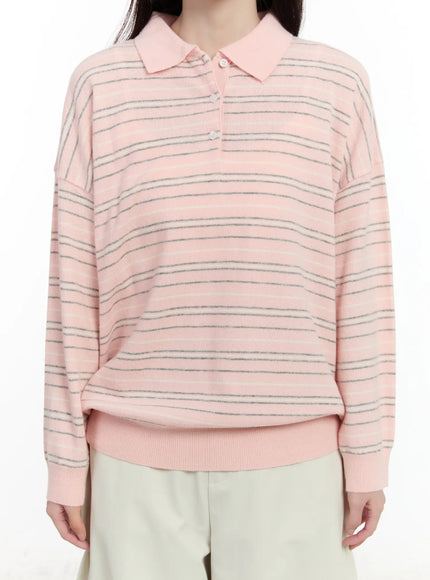 Oversized Striped Collar Knit Top CM510