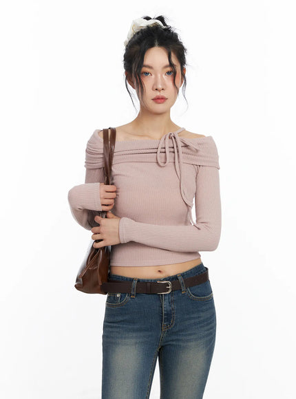 Off-Shoulder Ribbon Crop Top CJ523