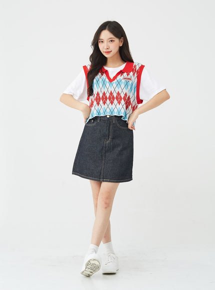 Vintage Color Denim Mini Skirt BG04