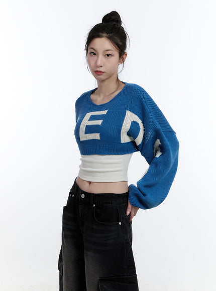 super-cropped-graphic-sweater-cj522 / blue