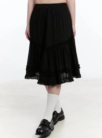 Polka Dot Ruffle Hem Midi Skirt IM513