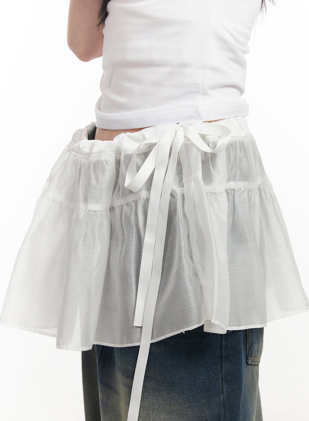 Layered Shirring Sheer Mini Skirt CF513