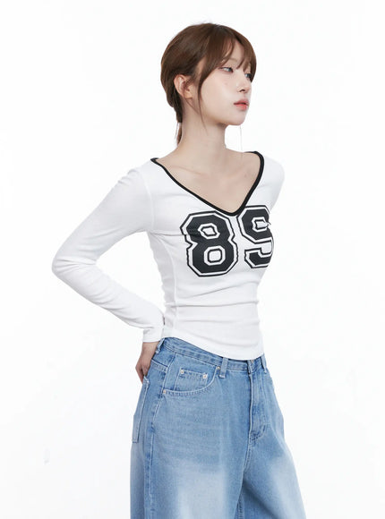 V-Neck Number 89 Long Sleeve Tee CG529