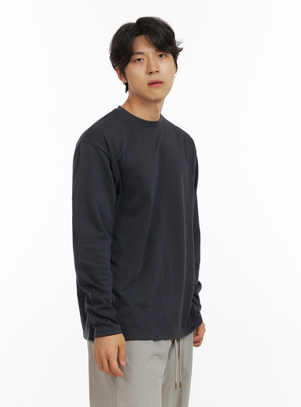 mens-loose-round-neck-long-sleeve-dark-gray-ig409