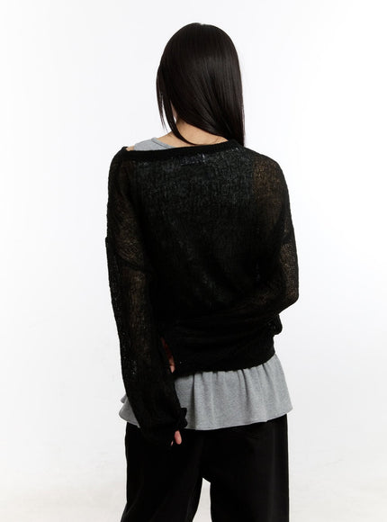 Sheer Knit Long-Sleeve Top CA508