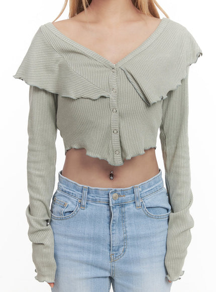 Frill Layered Long-Sleeve Button Crop Top CM505