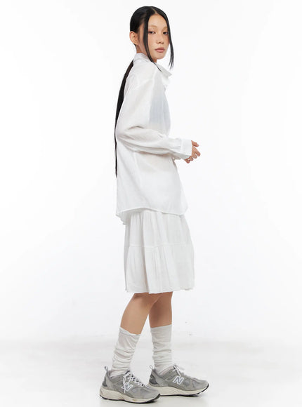 Sheer Long-Sleeve Button-Down Shirt CL529