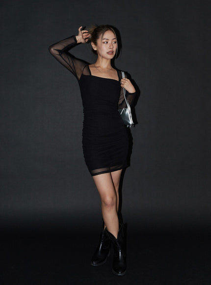 Mesh Long Sleeve Mini Dress CJ311