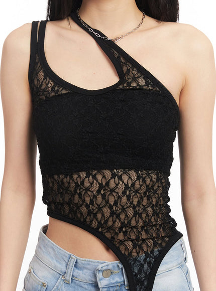 Lace Mesh Asymmetric Tank Top CA516