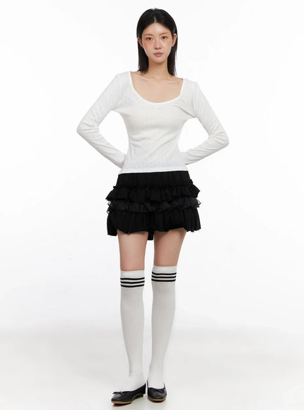Scoop Neck Ribbed Long Sleeve Top IS508