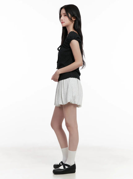 polka-dot-puff-sleeve-ribbon-top-cl516