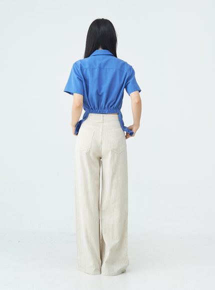 Linen Wide Leg Boot-Cut Pants OU20