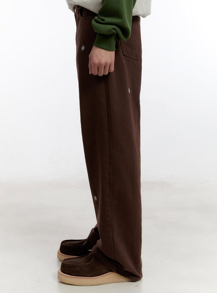 Men's Wide-Leg Pants with Embroidered Flowers IA504
