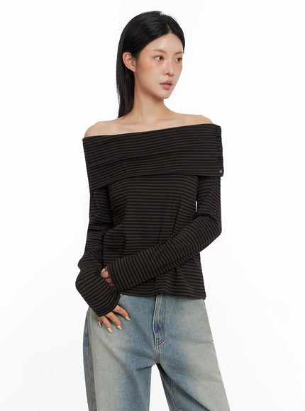 Striped Off Shoulder Top IS508