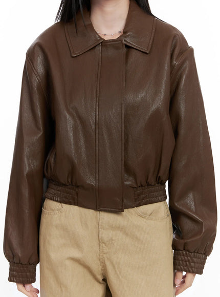 Crop Faux Leather Jacket CO531