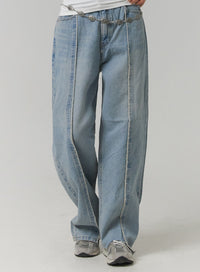 mid-waist-wide-leg-denim-stitching-jeans-cj419 / Light blue