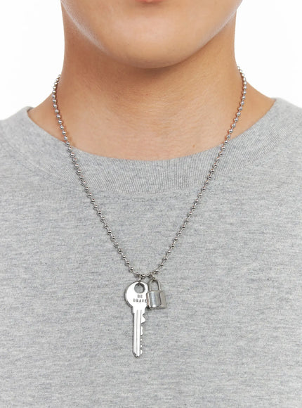 mens-key-lock-necklace-ig511 / Silver