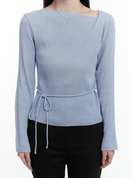 Asymmetrical Boat Neck Knit Top CD523