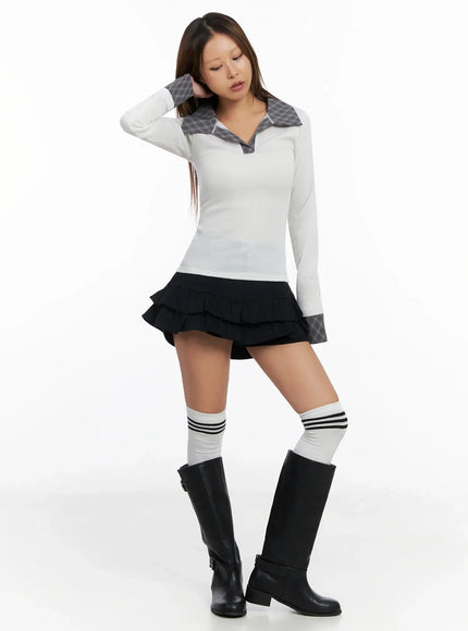 checkered-collar-top-in528