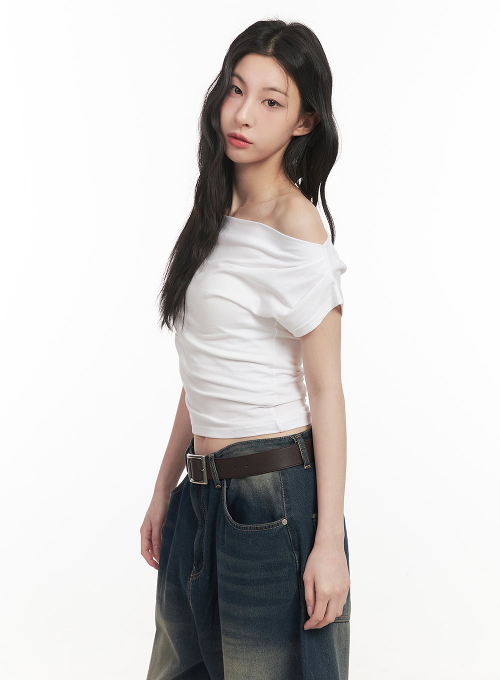 One-Shoulder Shirring Crop Top CF513