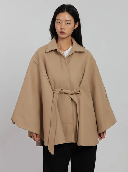 Tie Waist Cape Coat IJ509