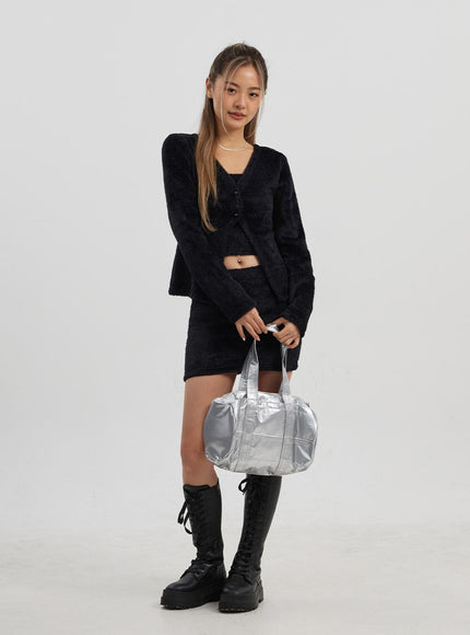 Teddy Cardigan Tube Top And Mini Skirt Set CJ325