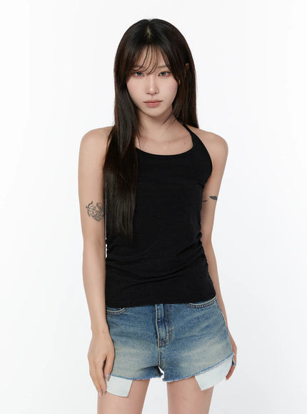 basic-halter-neck-sleeveless-top-cy514 / Black
