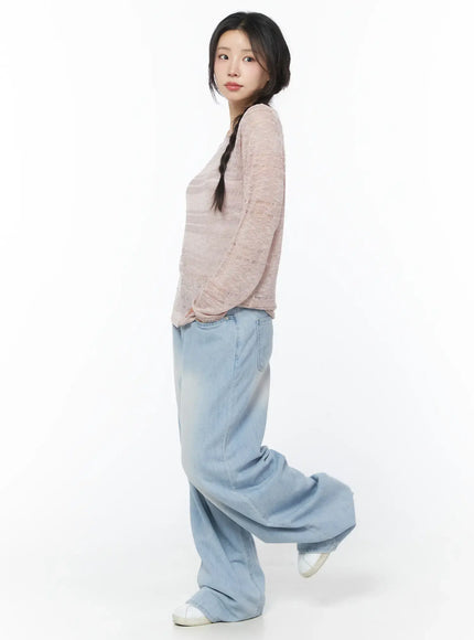 Sheer Stripe Knit Top CY522 - Casual style | LEWKIN – LEWKIN - CANADA