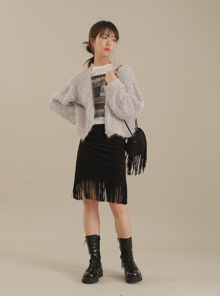 Tassel Hem Knee Length Skirt