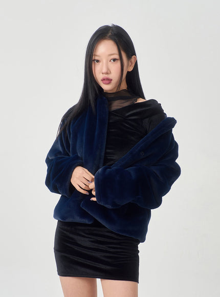 Velvet Off-Shoulder Mesh Neck Mini Dress BD23