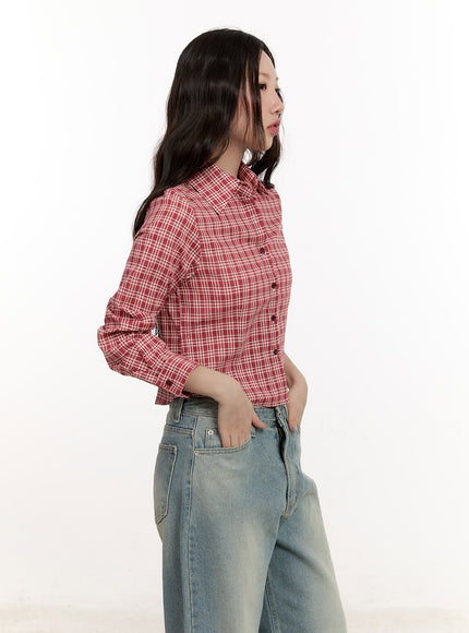 Checkered Collared Crop Shirt CM510