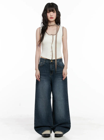 Embroidered Lace Trim Tank Top IL531