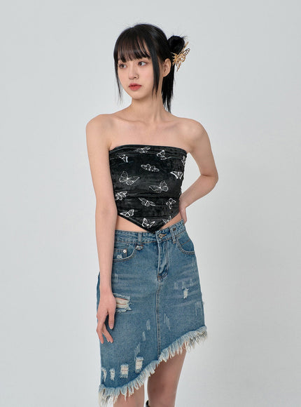 Velvet Butterfly Sleeveless Crop Top BN22