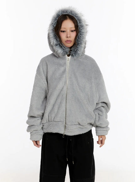 Faux Fur Fleece Zip-Up Hoodie CN527