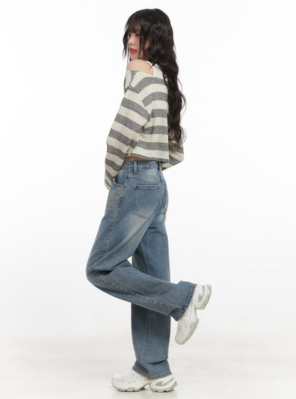 Striped Off-Shoulder Crop Sweater with Tank Top CJ523