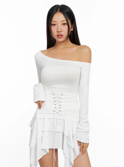 Off-Shoulder Lace-Up Corset Blouse IG528