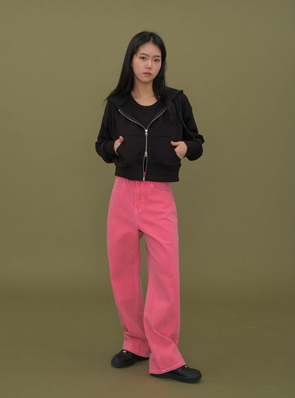 Two Way Cropped Hoodie Zip Up C2601