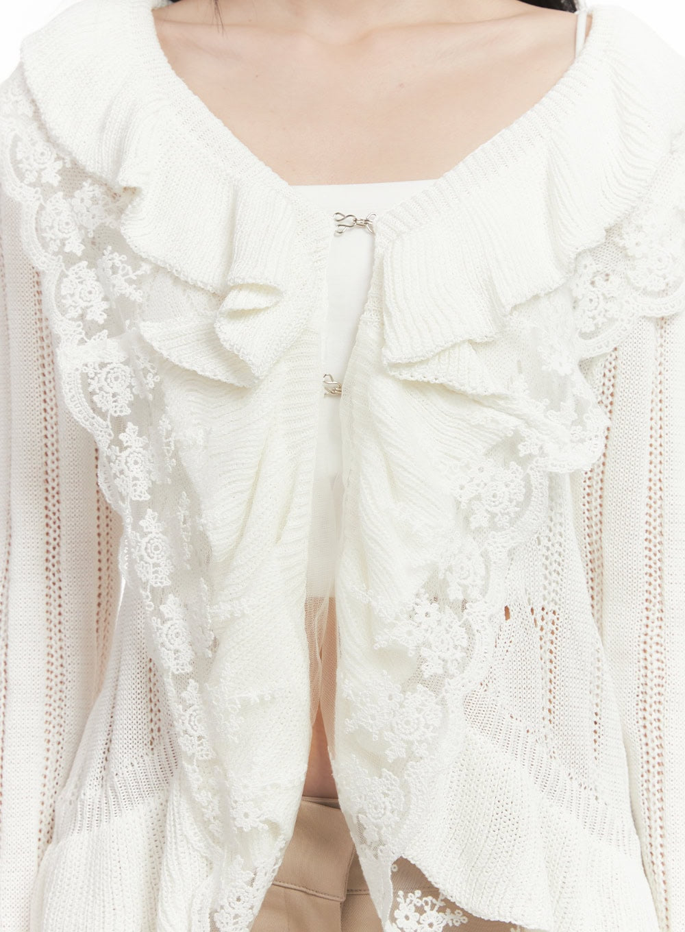 Frill Lace V-Neck Knit Cardigan CF513